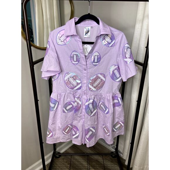 Queen of Sparkles Lavender Iridescent Football Romper size M medium - Picture 2 of 4